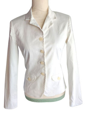 MODA INTERNATIONAL Size 6 White Cotton Stretch Blazer Jacket 4-Button Pockets
